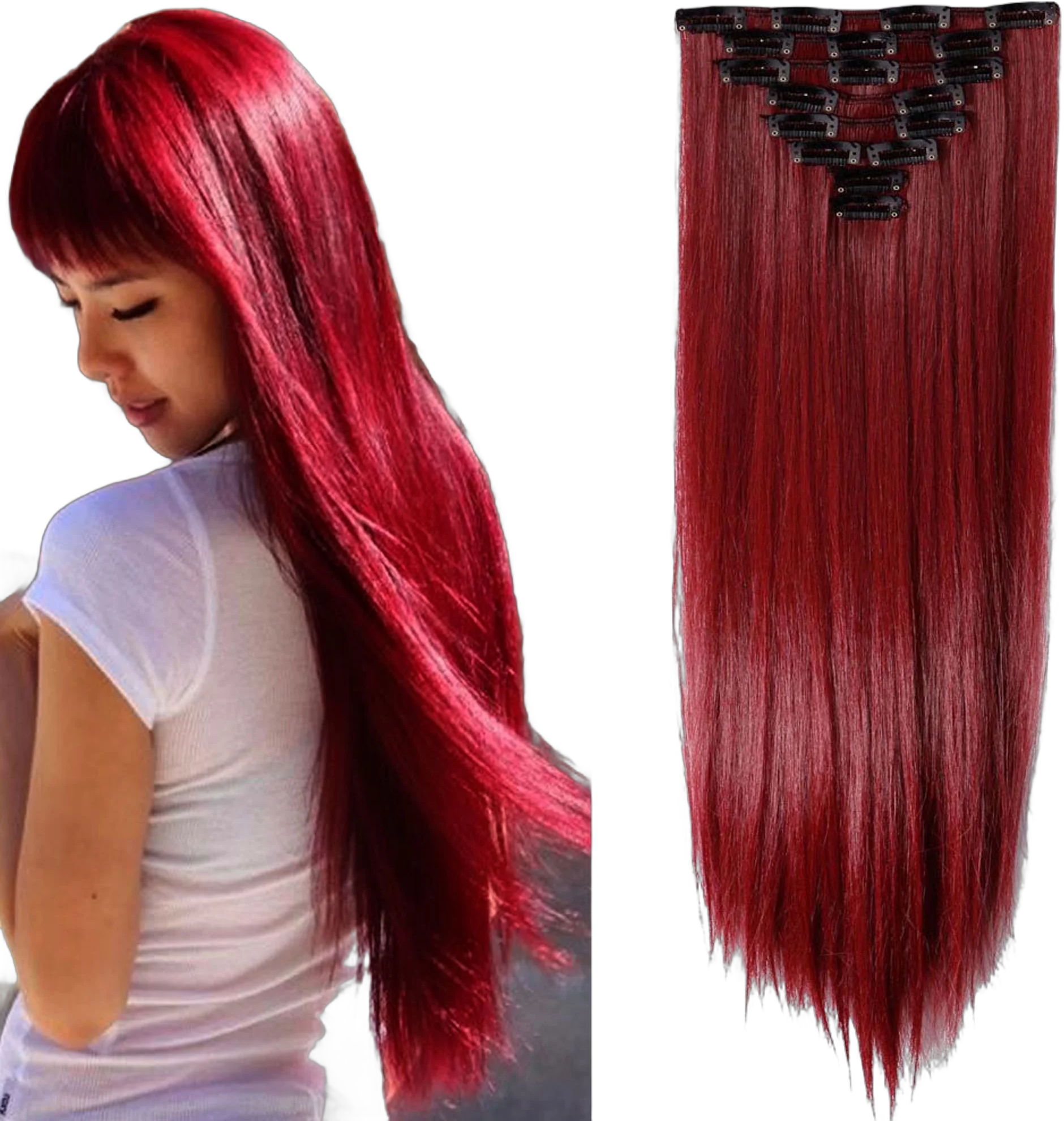 LELINTA 26" Women Long Straight 18 Clips 8 Piece Full Head Clip in Hair Extensions