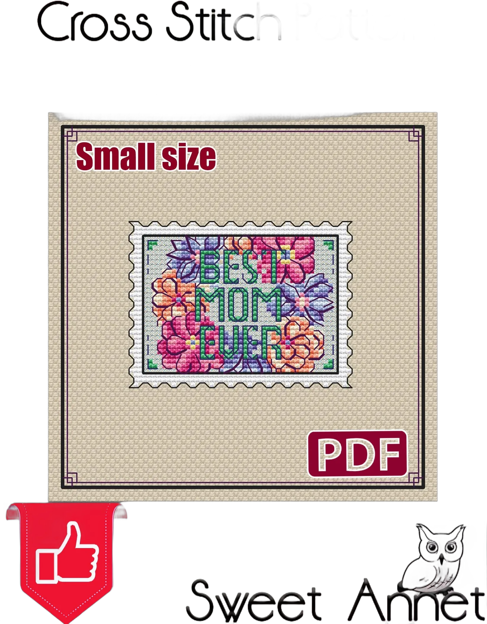 Small cross stitch pattern: Mother day, Flowers, Stamp, Mini, Summer, Blanks, Plastic canvas, Gift, Mom, Cards, DIY, Modern, Spring, S-102