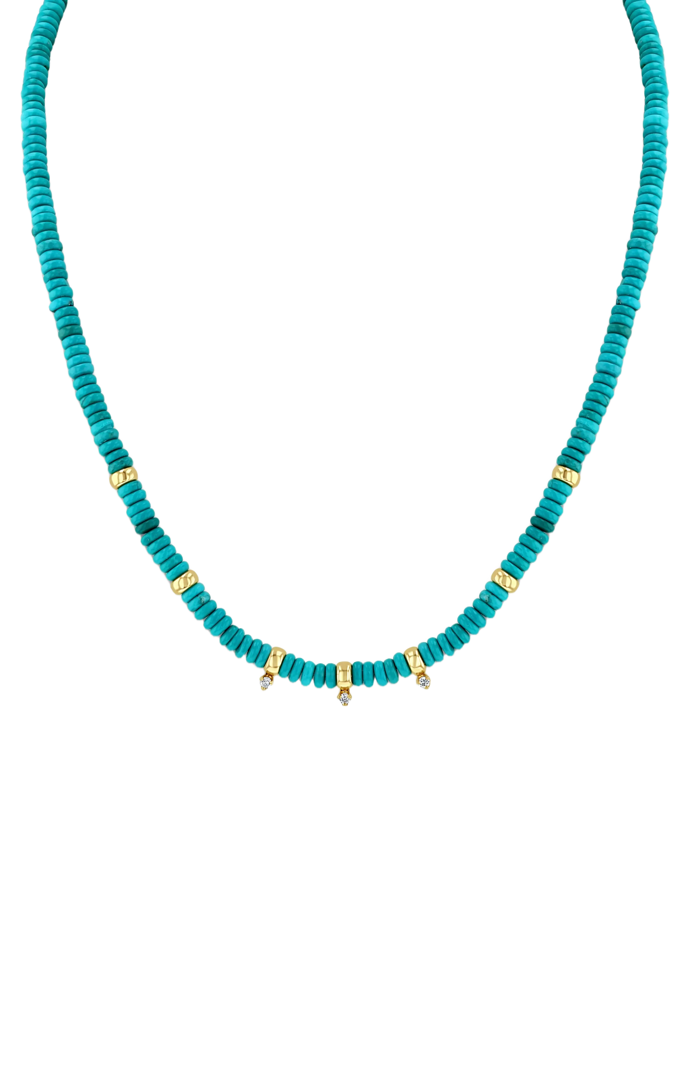 Zoë Chicco Turquoise & Rondelle Gold Bead Necklace with Diamonds