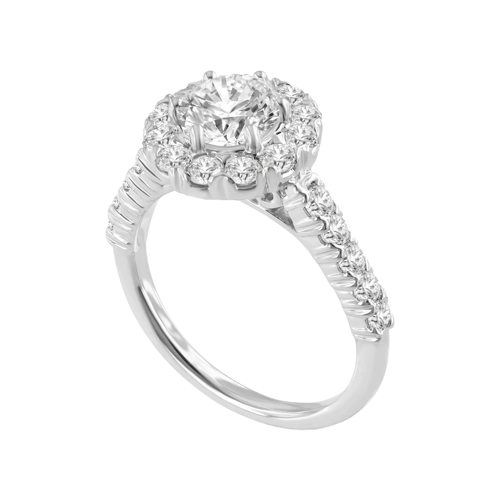 LuvMyJewelry Seraphine 14K White Gold Round Cut Lab Grown Diamond Halo Engagement Ring - 2.04 Ct