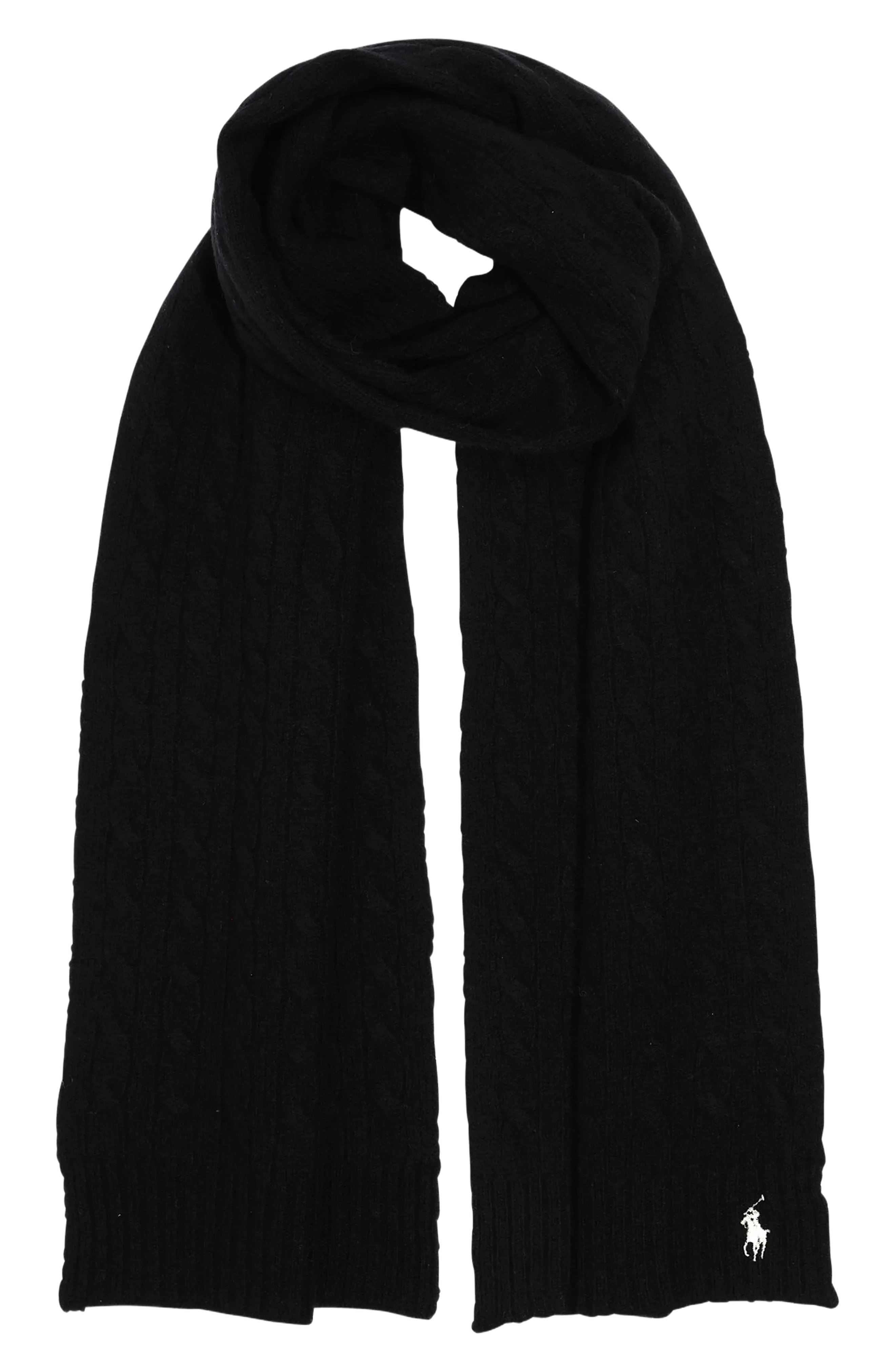 Polo Ralph Lauren Logo Embroidered Wool & Cashmere Cable Stitch Scarf