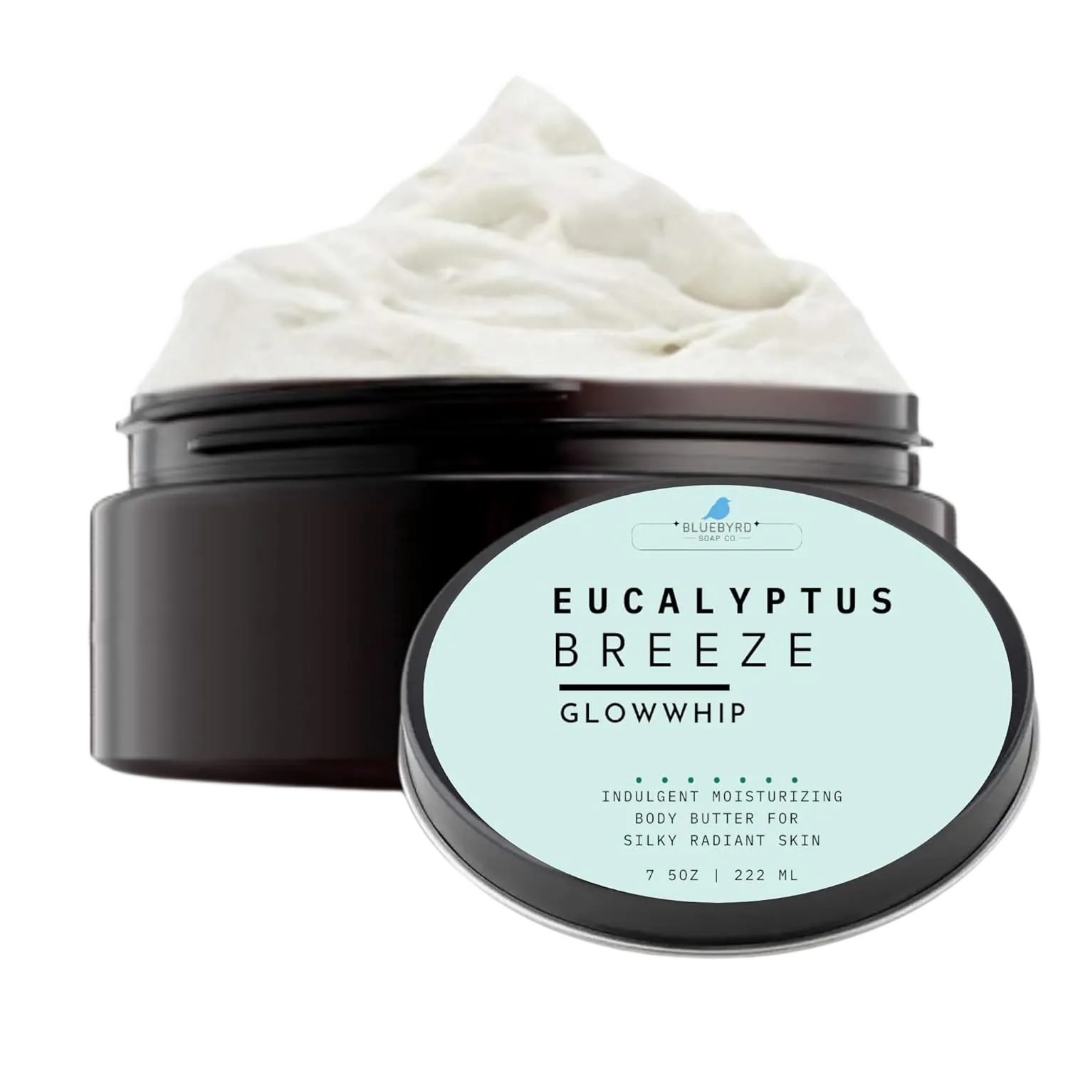Bluebyrd Soap Co. Eucalyptus Mint Body Butter | Relaxing Whipped Body Cream for Men and Women | Non-Greasy Moisturizing Dry Skin Lotion for Hands, Body & Feet 8oz. Jar (EUCALYPTUS)