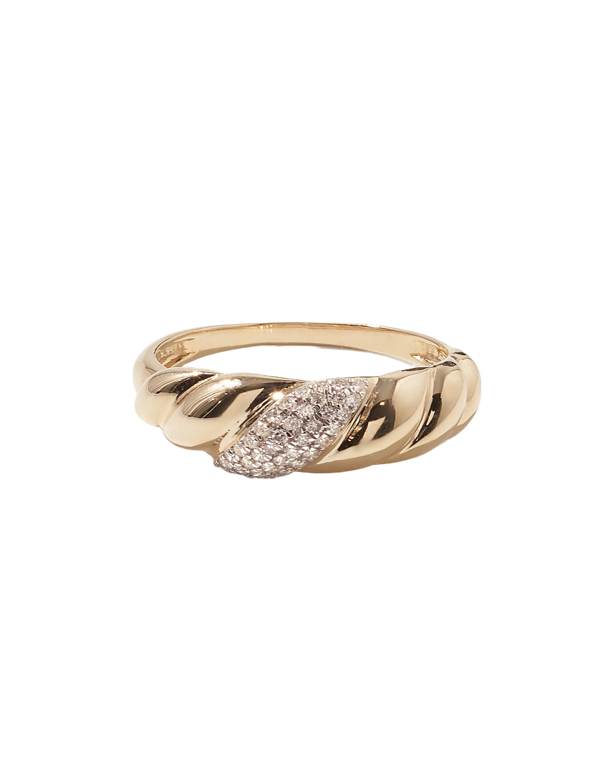 14K Gold Pavé Diamond Croissant Dôme Ring