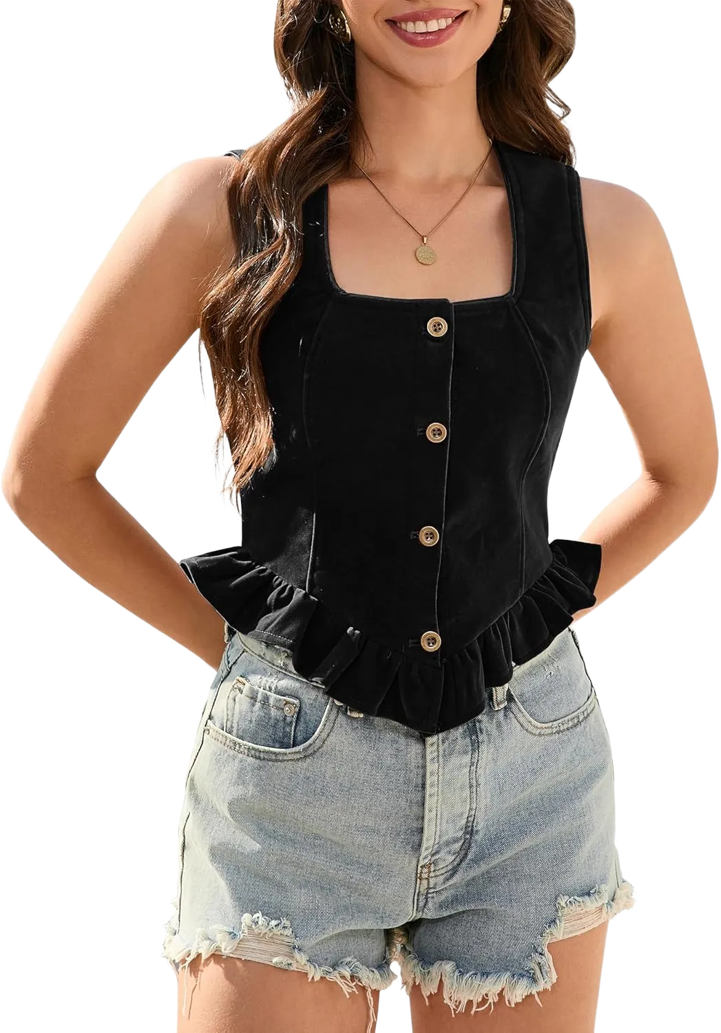 KOJOOIN Women's Vintage Corset Fairy Tale Hobbitvest Pirate Costume Metal Buttons Vest XX-Large Black