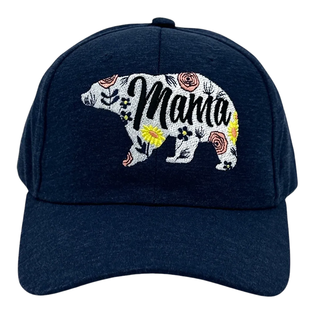 Mama Bear Floral Print Hat Funny Sarcastic Mothers Day Graphic Novelty Cap - Crazy Dog Navy Standard