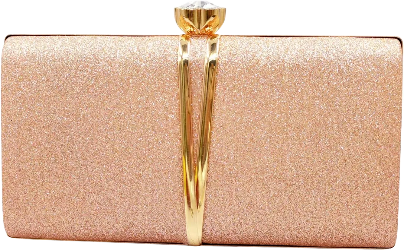 Aovtero Evening Bag Clutch Purses Women Wedding Party Bridal Handbag with Chain Glitter-rose Gold