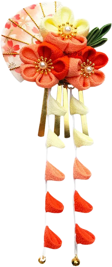 CRB Fashion Womens Girls Japanese Kimono Flower Kanzashi Hair Ornament Tie Band Clip (Orange) Small