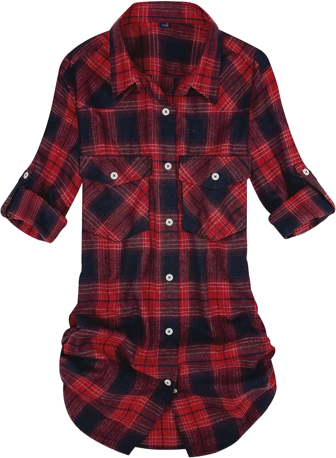 Alimens & Gentle Womens Plaid Flannel Shirts Long Sleeve Roll Up Casual Button Down Shirt