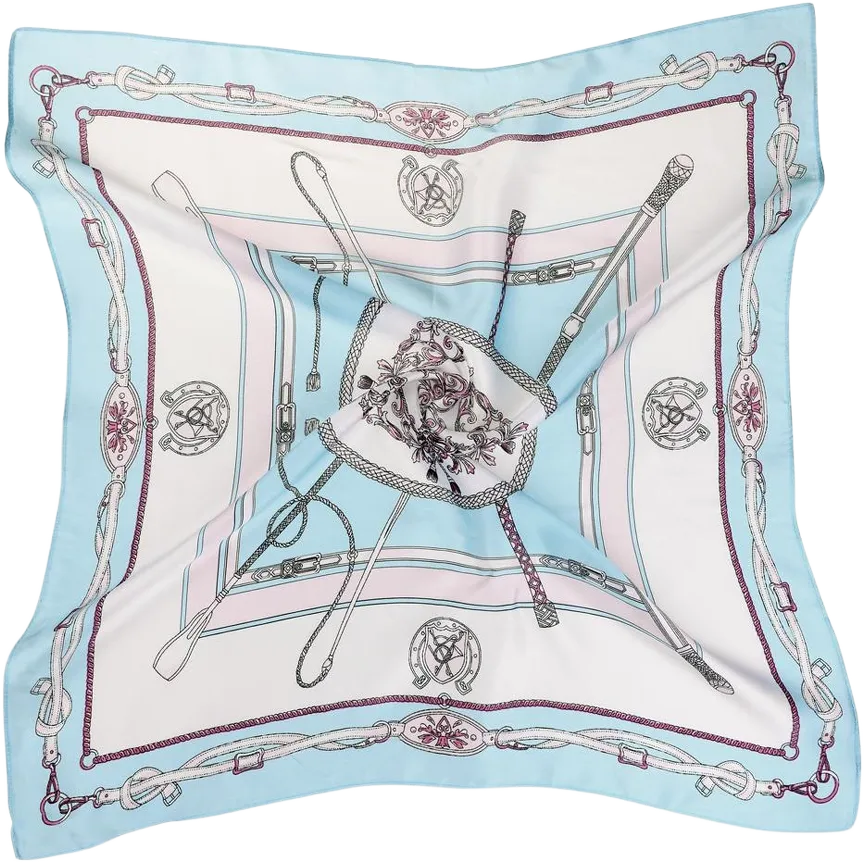 Allegra K Women's 100% Silk Floral Graphic Print Square Scarf Head Scarves Kerchief Neckerchief 21.6" X 21.6" Light Blue Chains