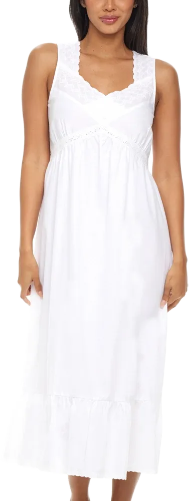 ADR Long Sleeveless Cotton Nightgowns for Women, Long Nightgowns for Women Soft Cotton, Moo Moos for Women White XL