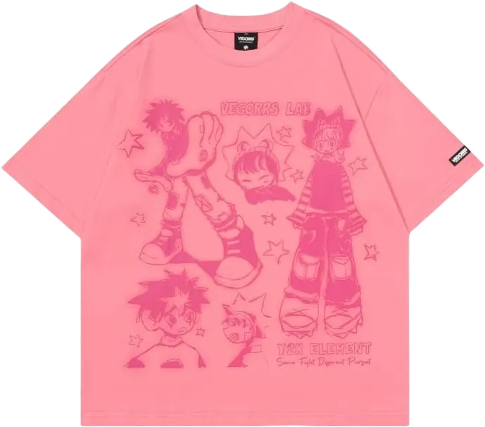 Men’s Oversized Harajuku Cotton Summer Streetwear Anime Round Neck Loose Fitting Unisex y2k Printed tee X-Large Pink