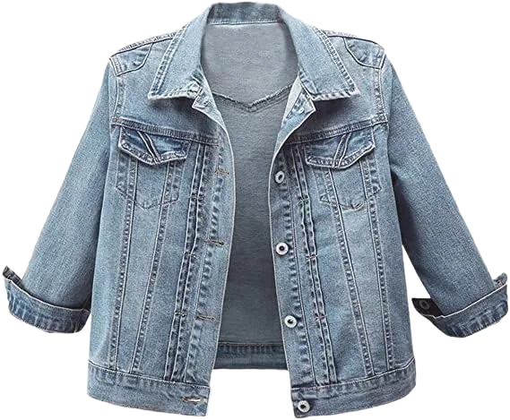 Omoone Women's 3/4 Sleeve Cropped Stretch Slim Denim Trucker Jacket Jean Coats Tops