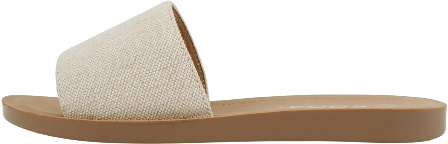 Soda Shoes Efron-S Women Flip Flops Basic Plain Slippers Slip On Sandals Slides Casual Peep Toe Beach 6 Beige Canvas