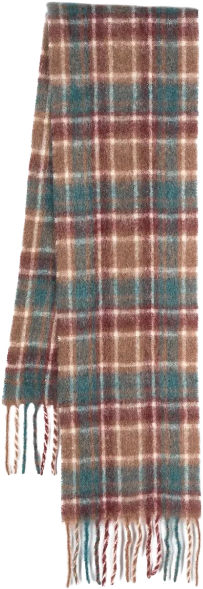 plaid check-pattern fringed scarf