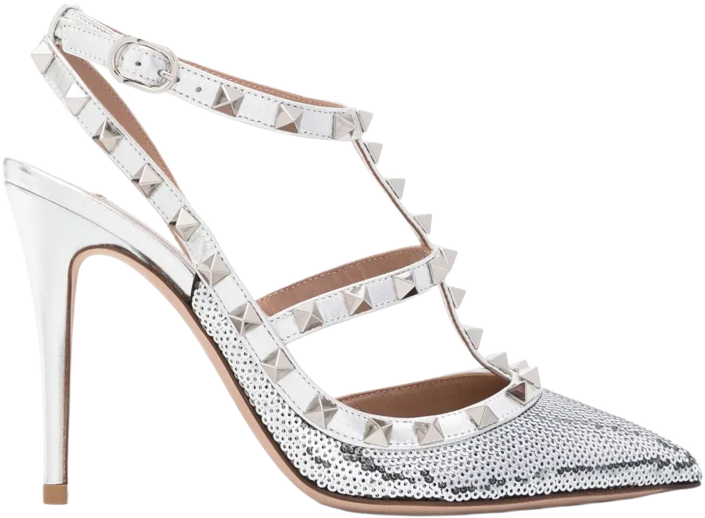 100mm Rockstud sequinned pumps