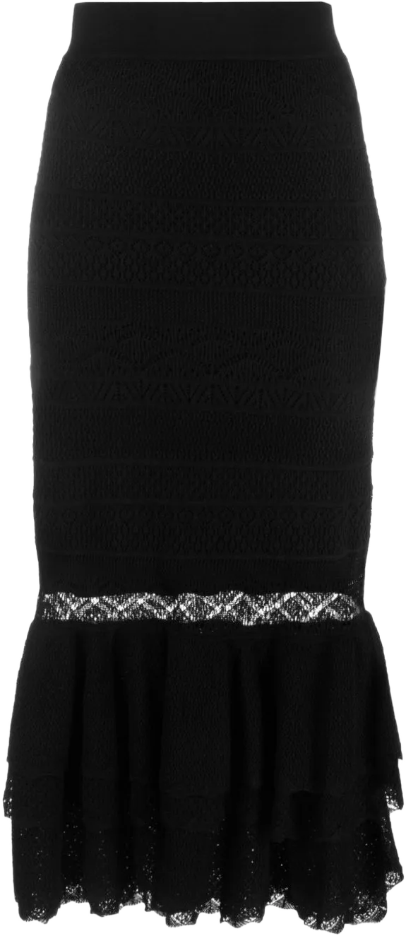 pointelle-knit ruffled midi skirt