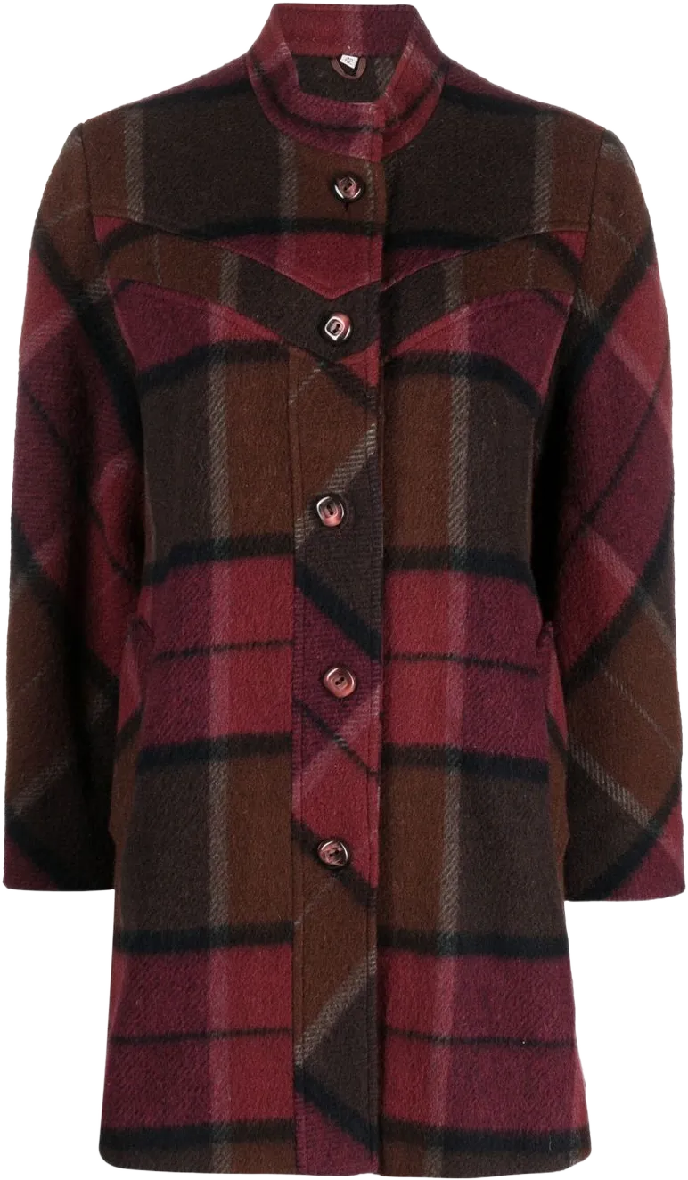 1970s mock neck plaid wool coat