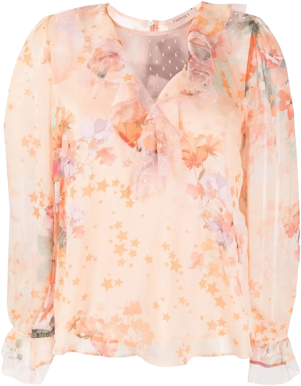 ruffled floral-print blouse
