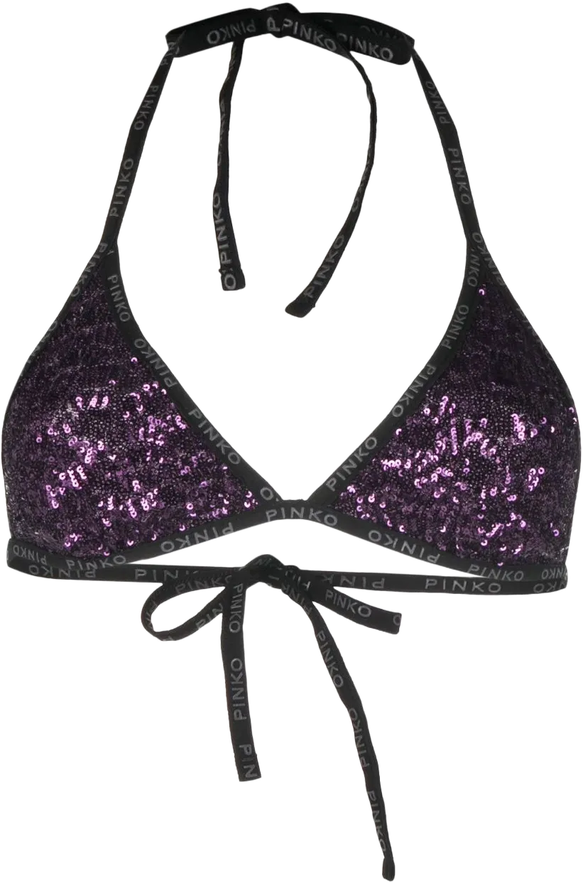 sequin-embellished logo bikini top