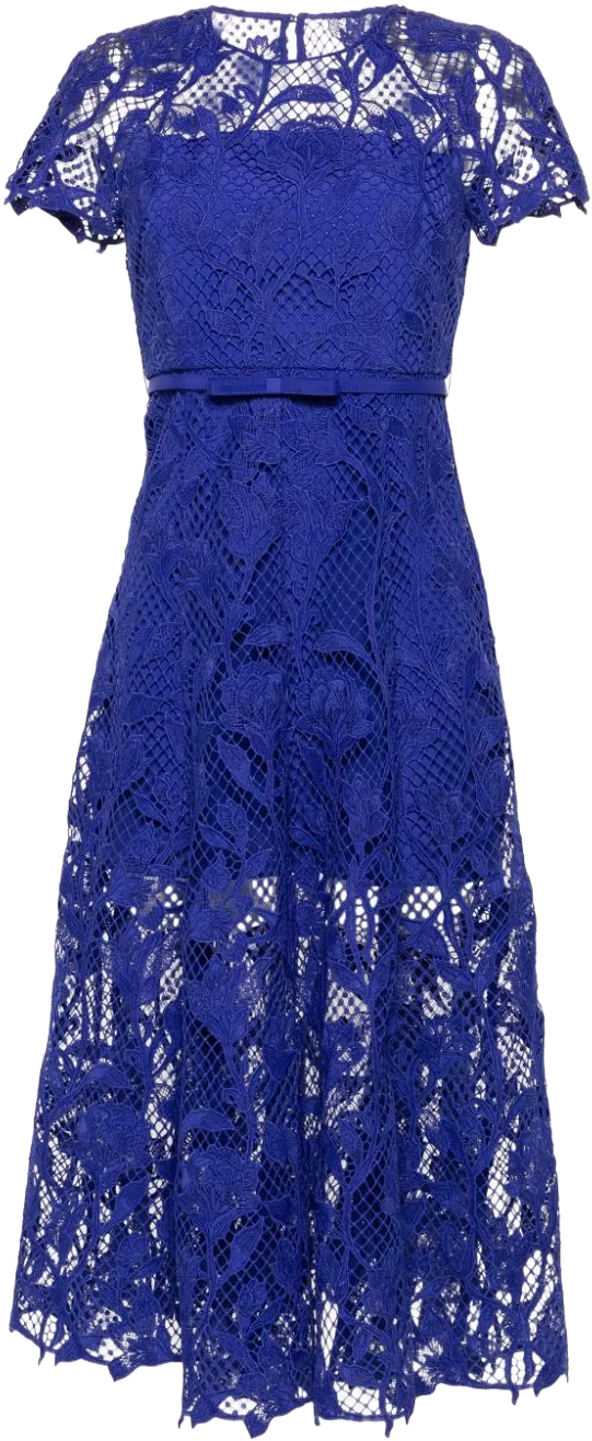 floral-lace belted midi dress