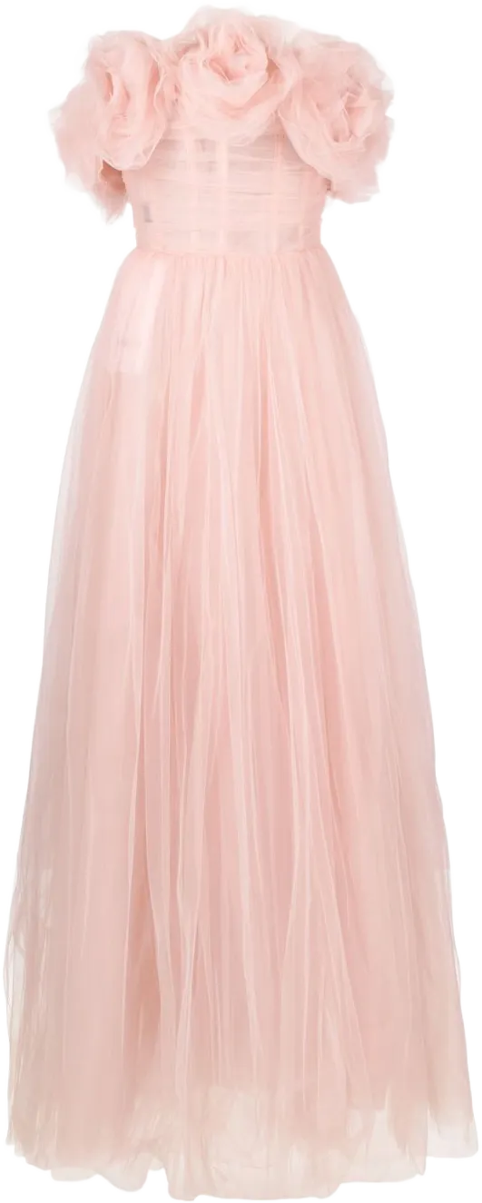 rose-appliqué tulle gown dress