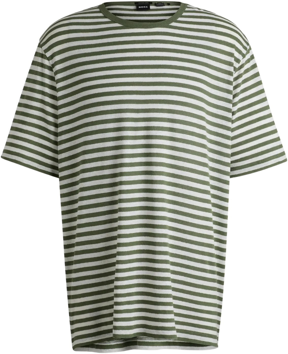 BOSS - Striped T-shirt in cotton and linen - Light Green