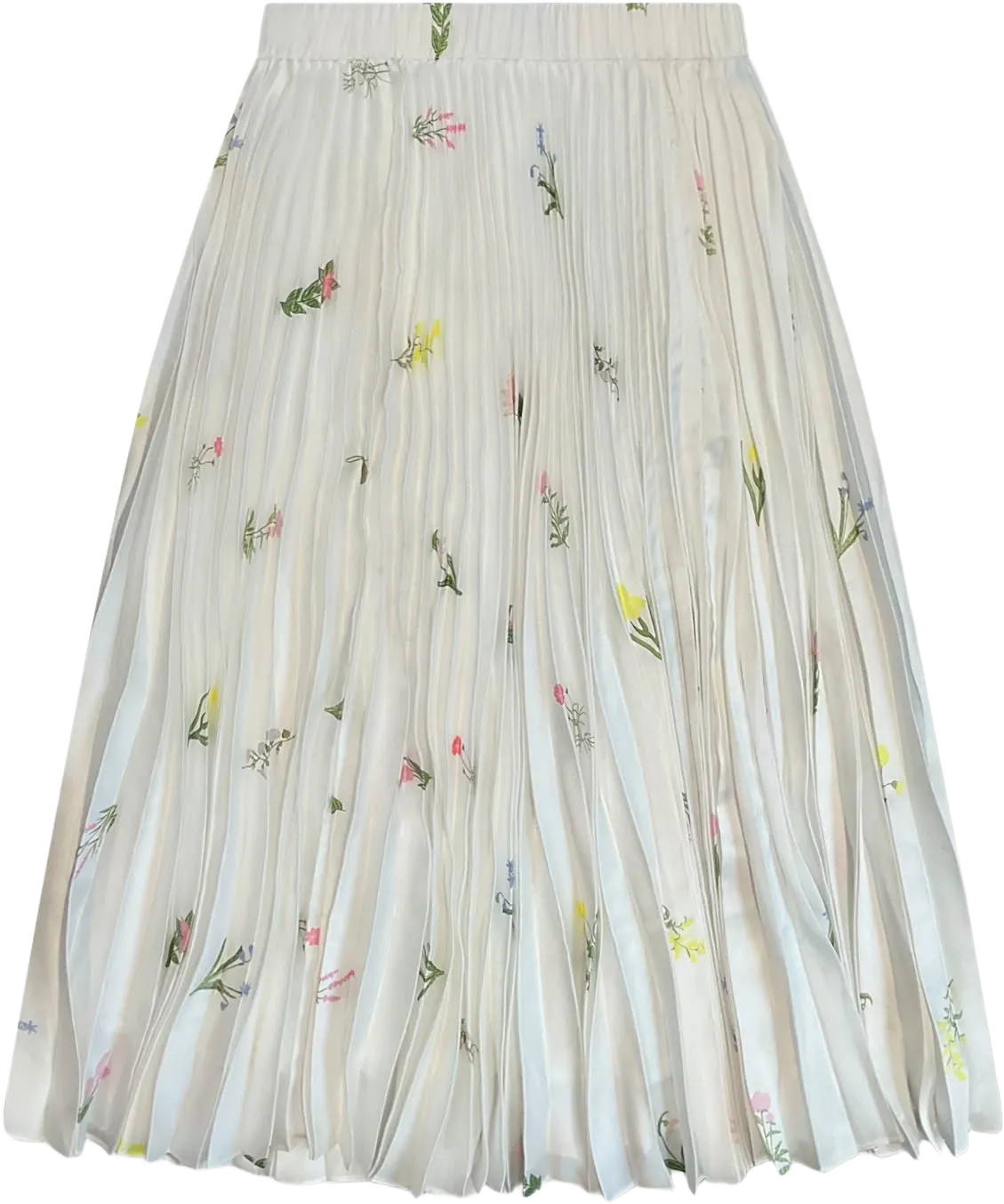 Women's Flower Satin Pleated Skirt- White