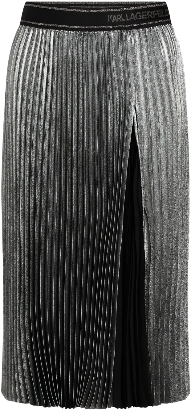 metallic pleated midi skirt