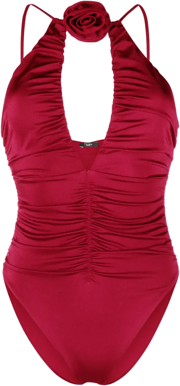 floral-appliqué ruched swimsuit
