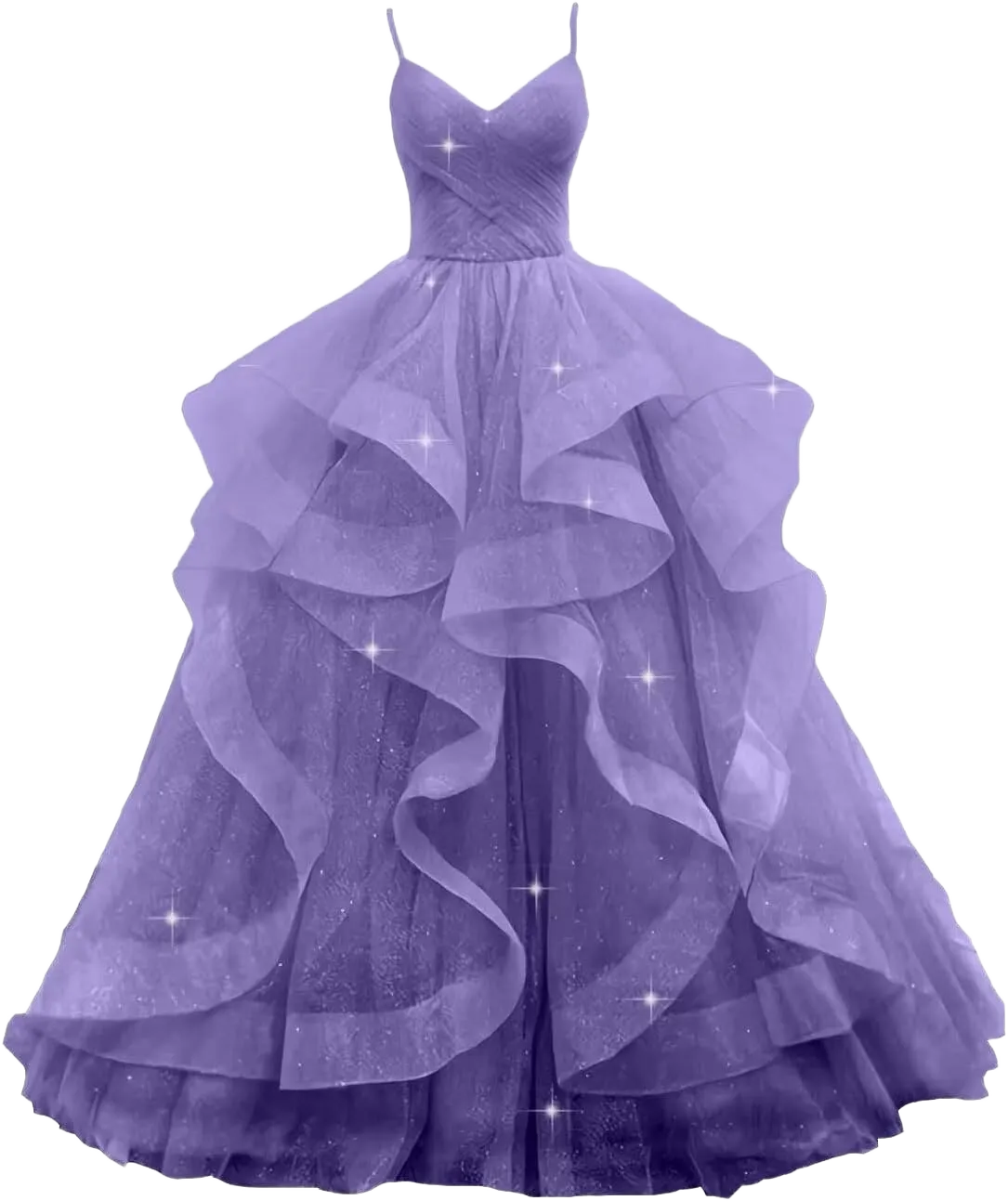 Glitter Tulle Prom Dresses Spaghetti Straps Ball Gowns for Women Puffy Tiered Formal Evening Party Dress 14 Light Purple