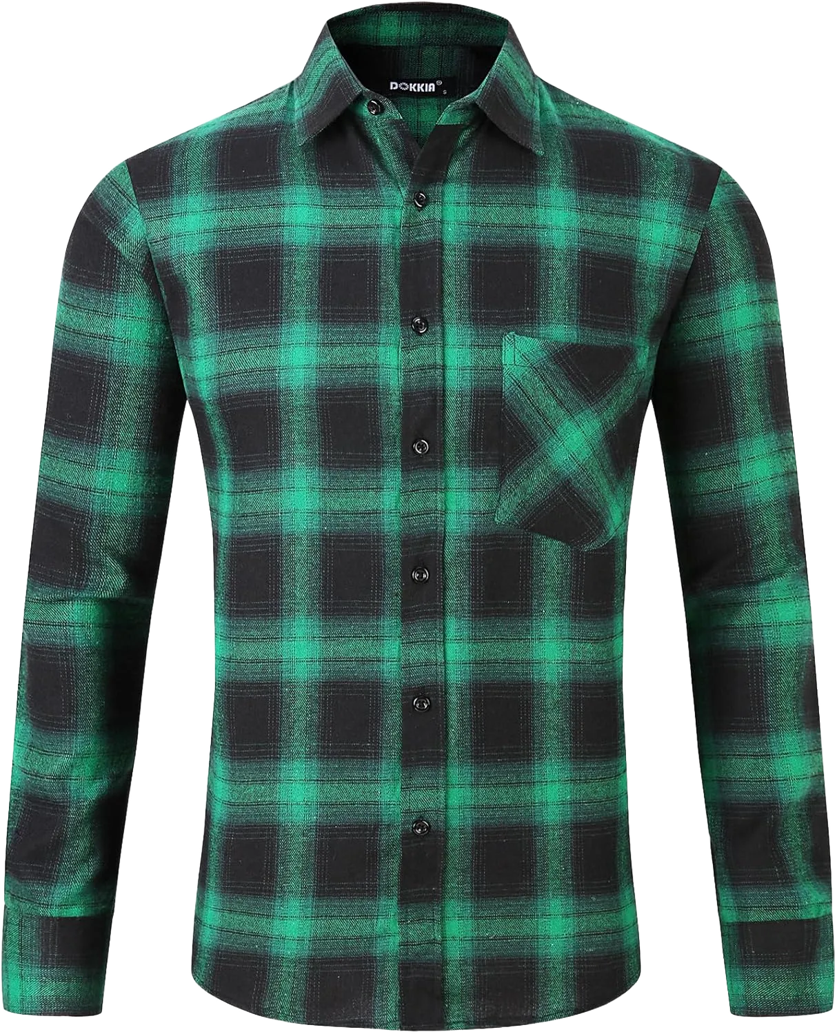 DOKKIA Men's Casual Dress Long Sleeve Buffalo Plaid Checkered Fitted Flannel Shirt Large Green Black Check