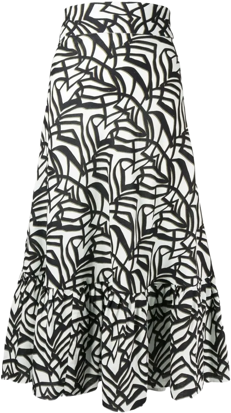 geometric-print ruffle midi skirt 