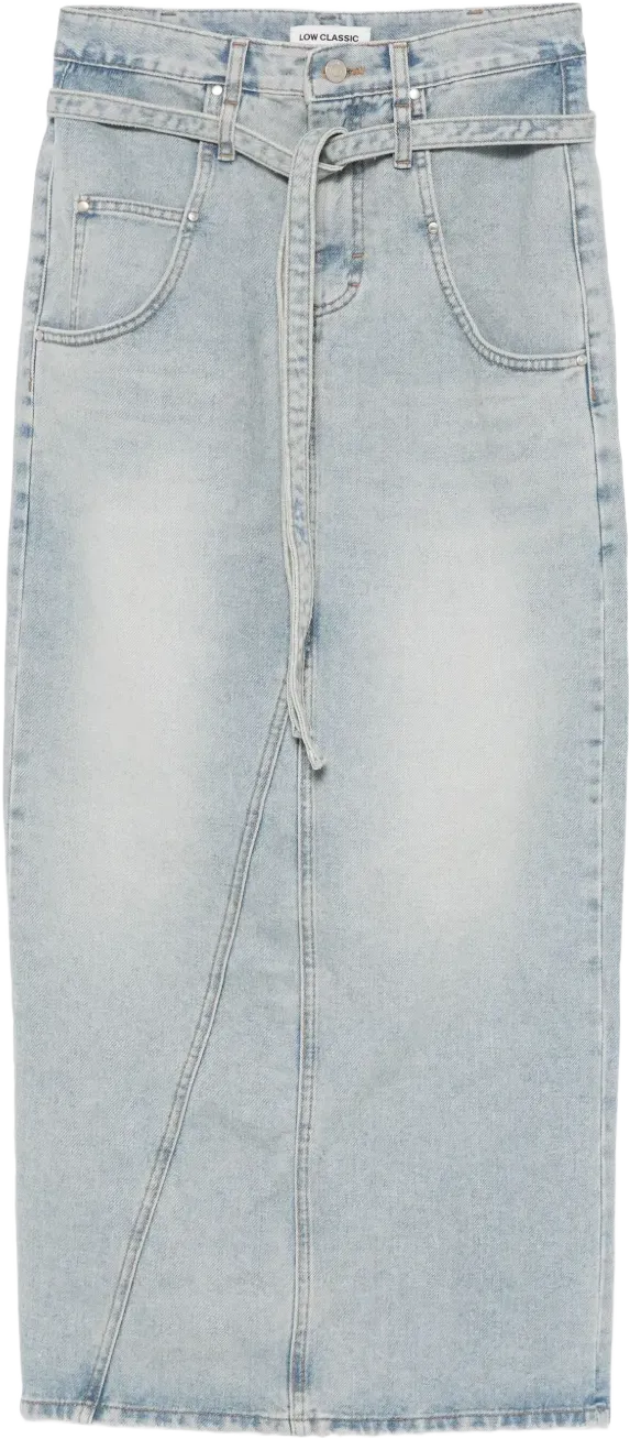 belted denim maxi skirt