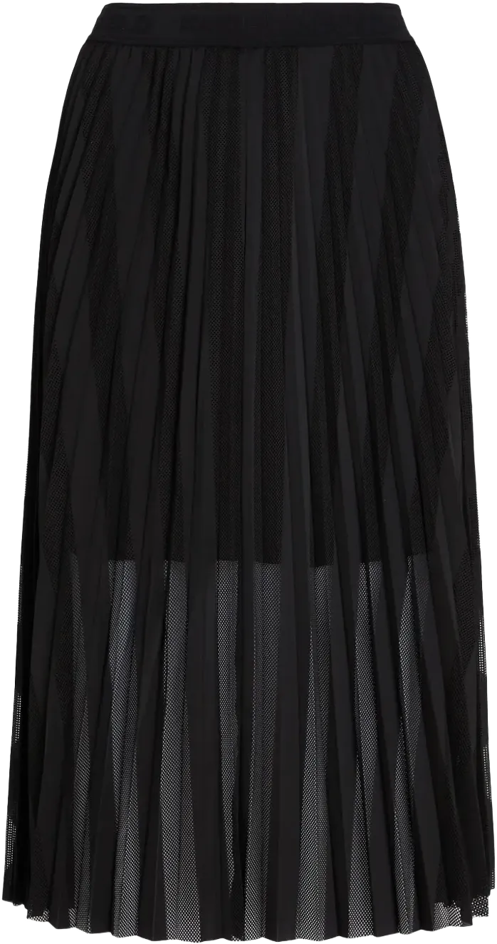 pleated mesh midi skirt