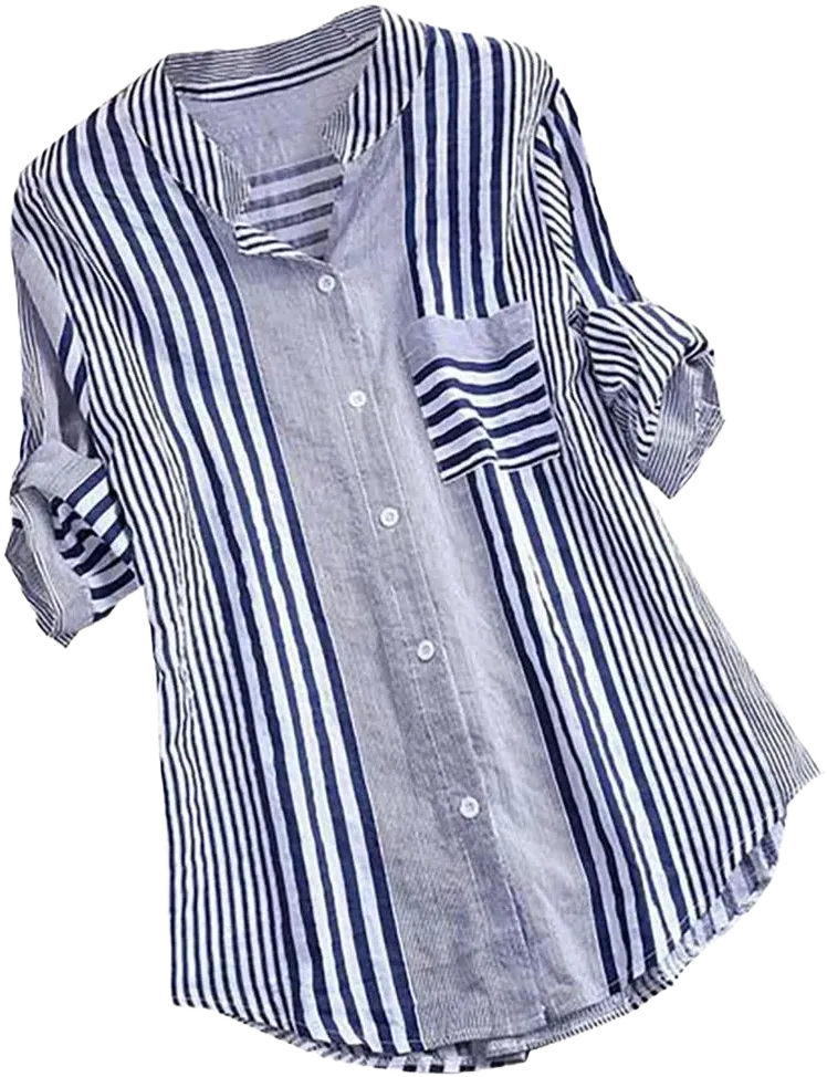 Xihbxyly Women V Neck Print 3/4 Sleeve Cotton Linen T-shirt Casual Blouse Tops Women Plus Size Three Quarter Striped Print V-Neck Loose Fit Top T-Shirt Blouse V Neck Blouse Printed V-neck Shirt