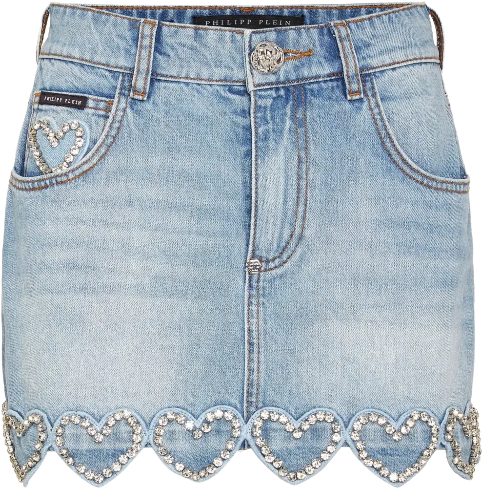 heart-embellished denim skirt