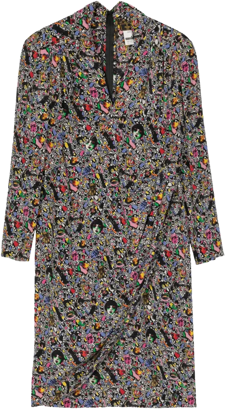 graphic-print silk wrap dress