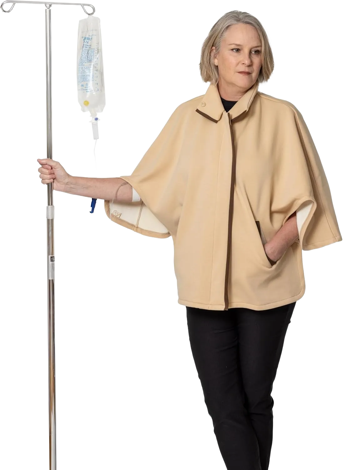 Fleece-Lined Chemo Port Sweater with Zip Front & Unerarm Buttons for Medical Access, Chemotherapy Must Haves for Women