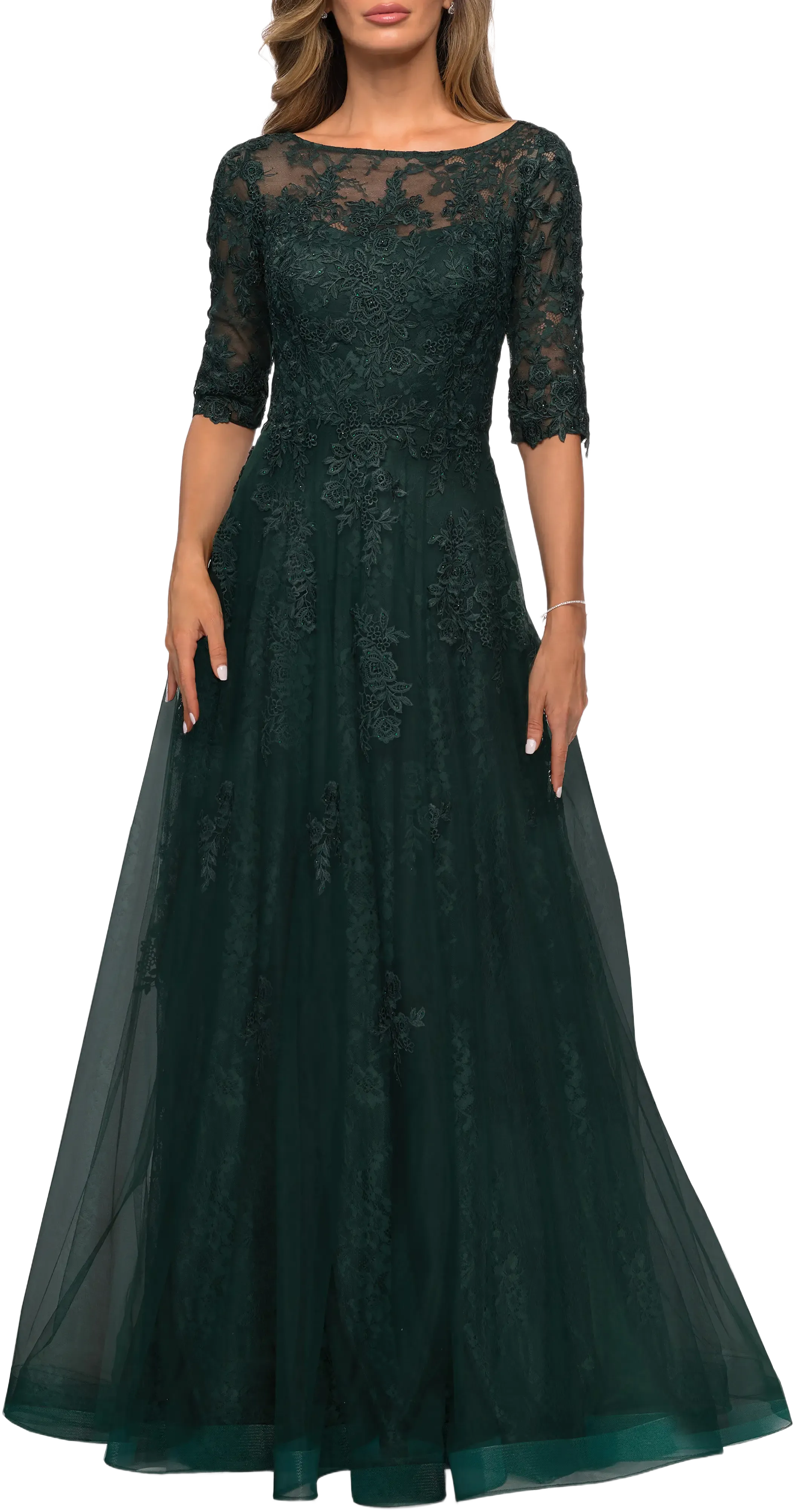 La Femme Floral Lace & Tulle Gown
