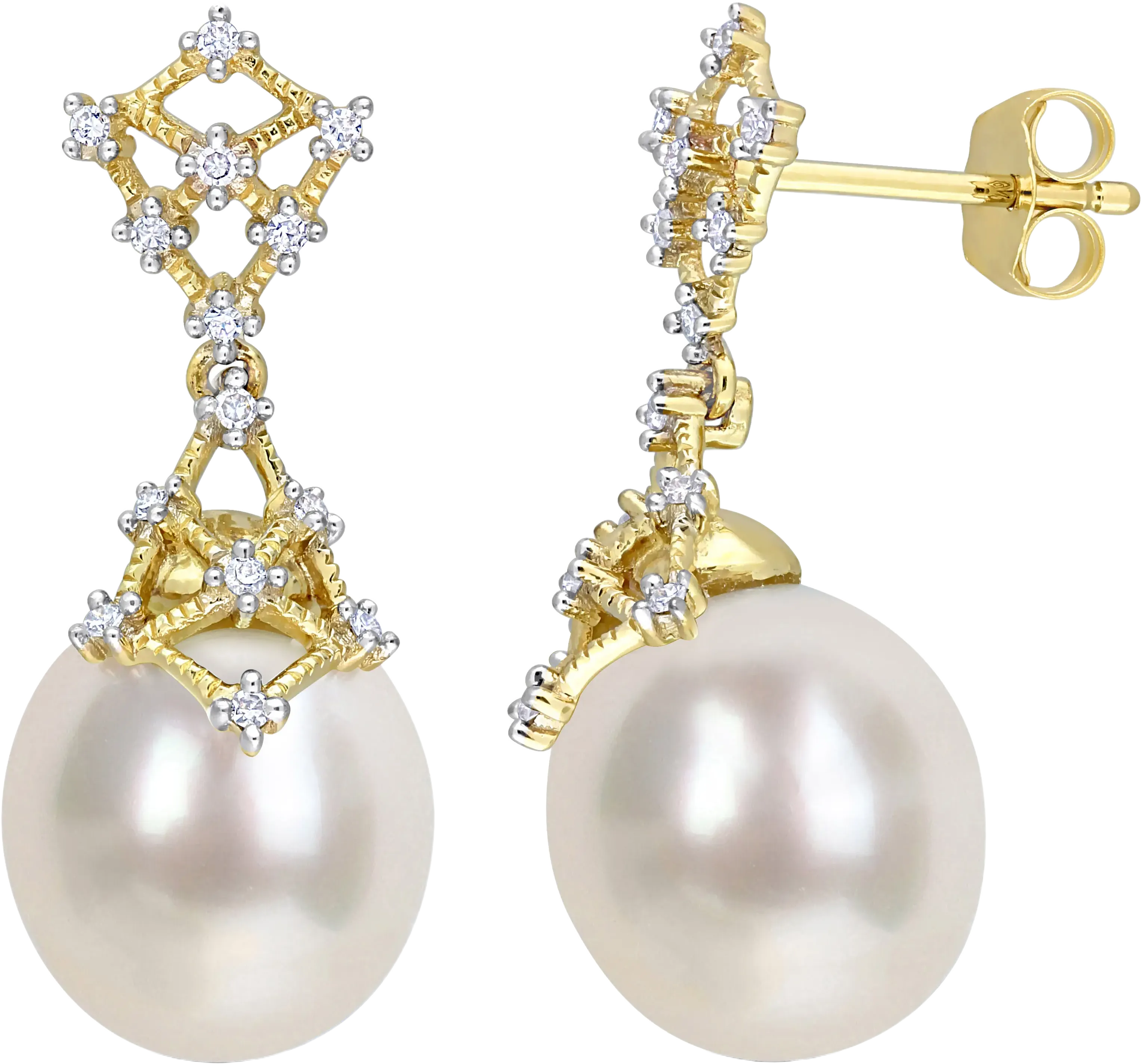 Julianna B. Pearl & Diamond Filigree Drop Earrings 14k