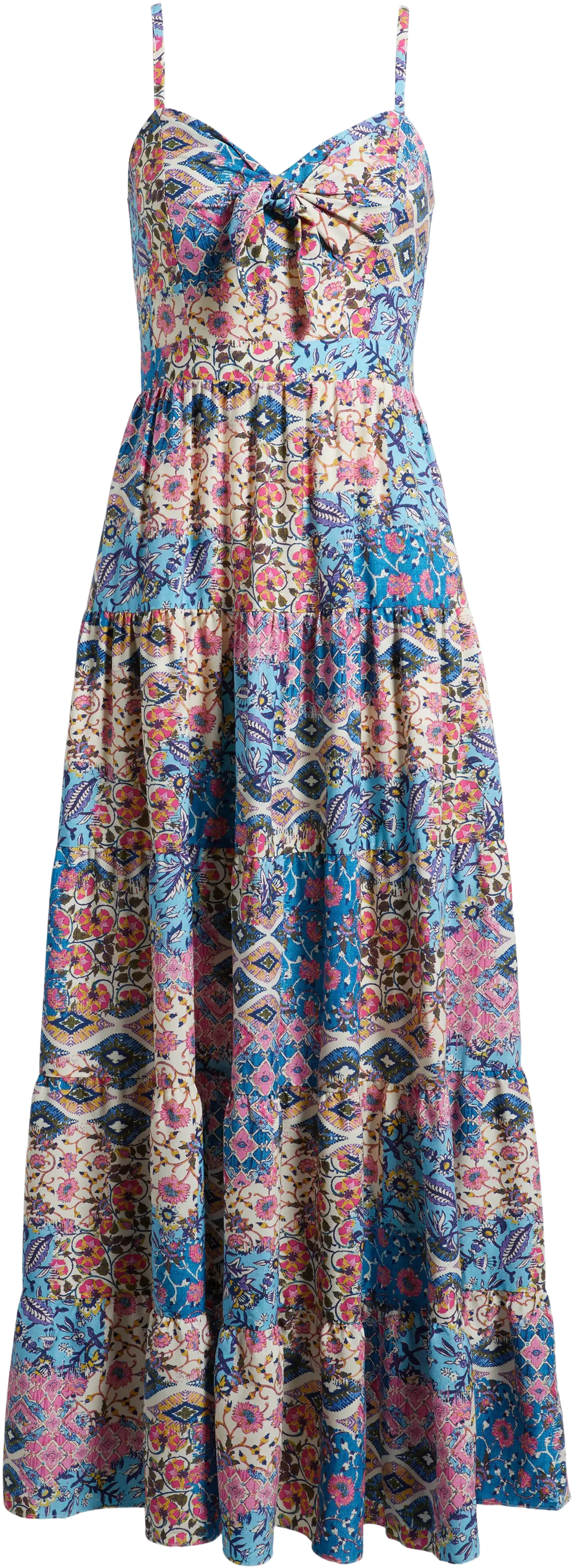 Eliza J Mixed Print Bow Front Tiered Maxi Sundress