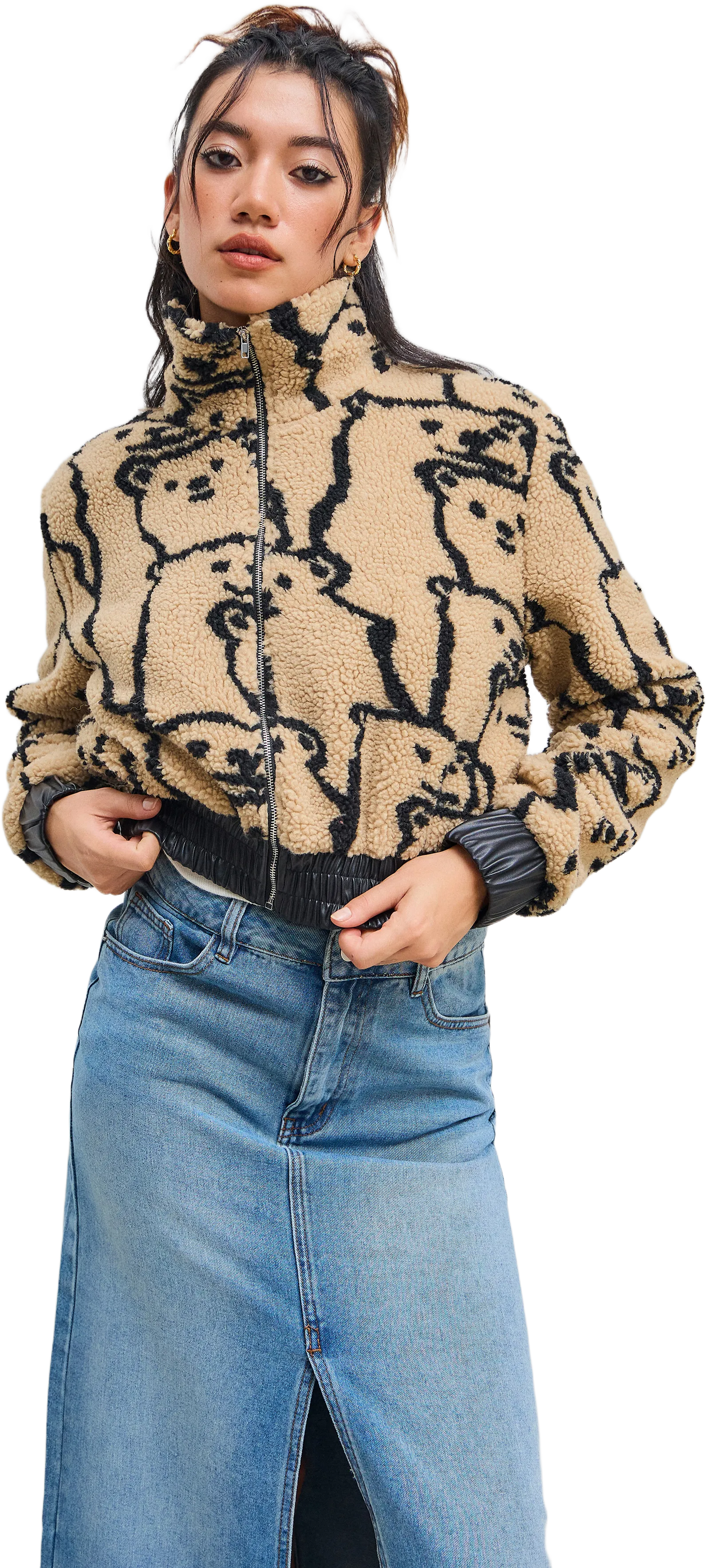 Zip Through Bear Pattern Fleece Jacket