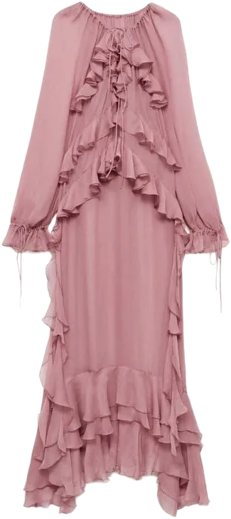Mango Women's Red Royal Long Sleeve Ruffle Dress
