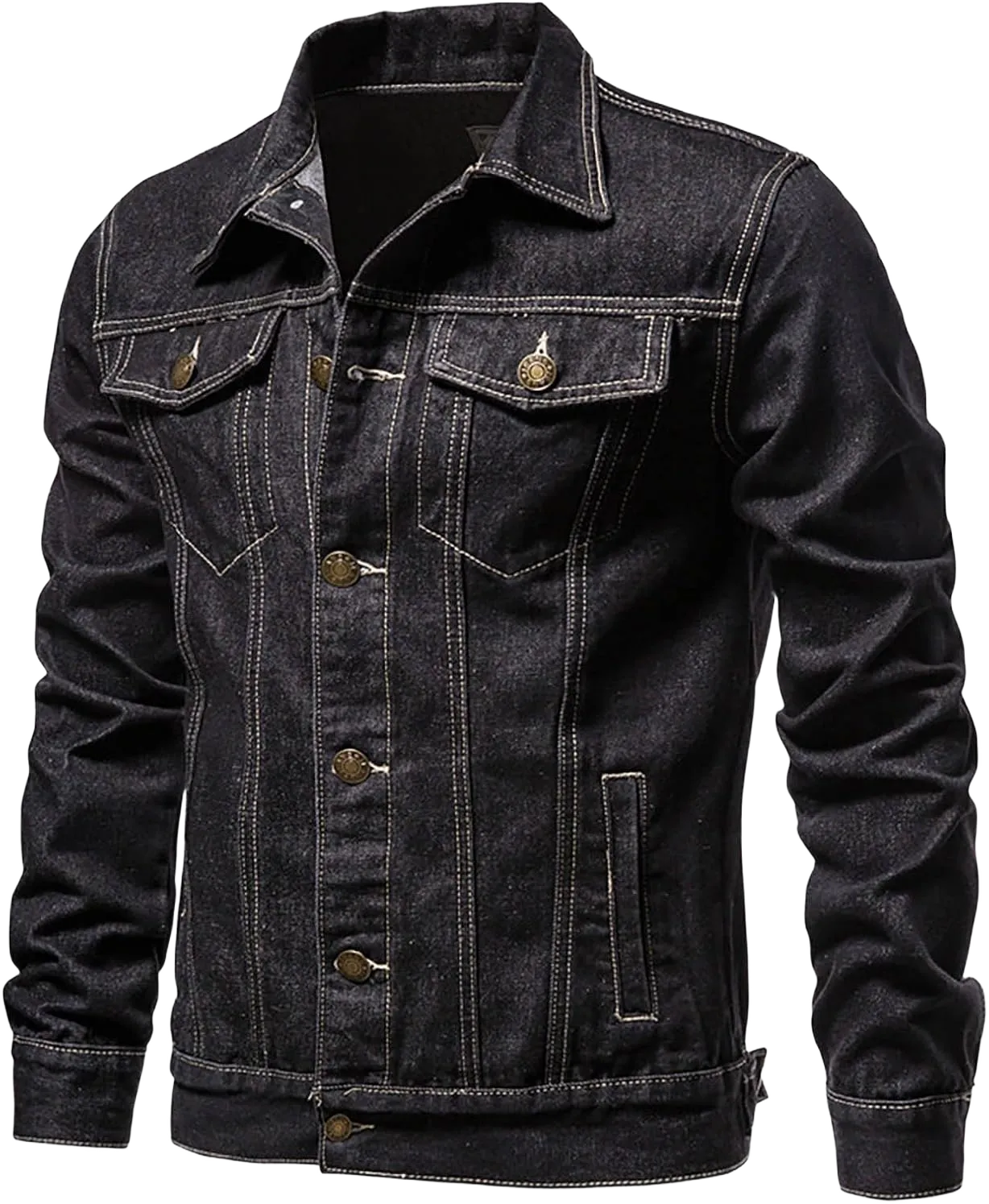Button Down Jean Jacket for Men Classic Fit Lapel Collar Bomber Jacket Casual Long Sleeve Trucker Style Denim Jackets X-Large Black