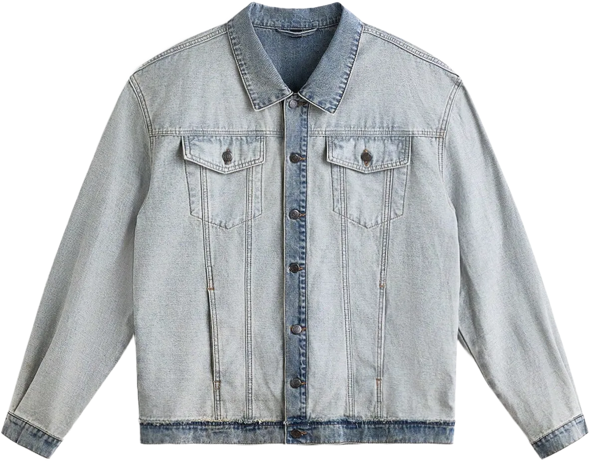 NEON BLANC Men's Light Blue Vintage Washed Denim Jacket With Reverse Bottom Design, Oversized