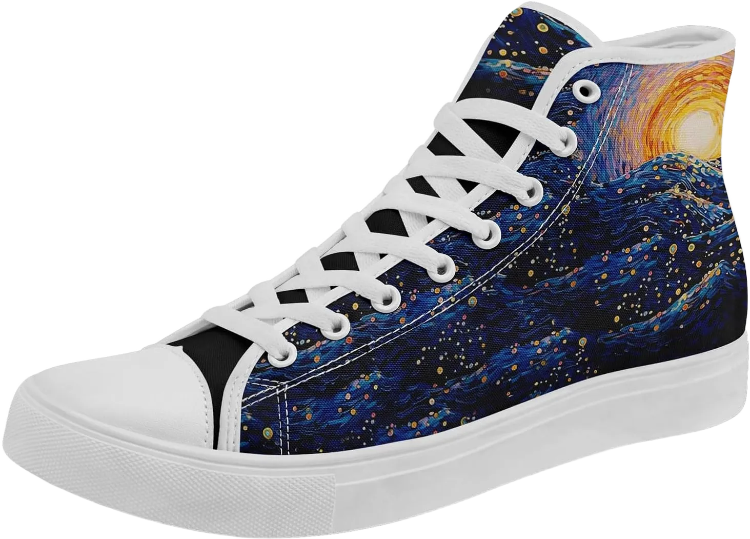 Women's Canvas Night Sky High Top Shoes Sneakers Unisex Casual Lace Up Versatile Shoes Black Orange White 6.5 Women/5 Men