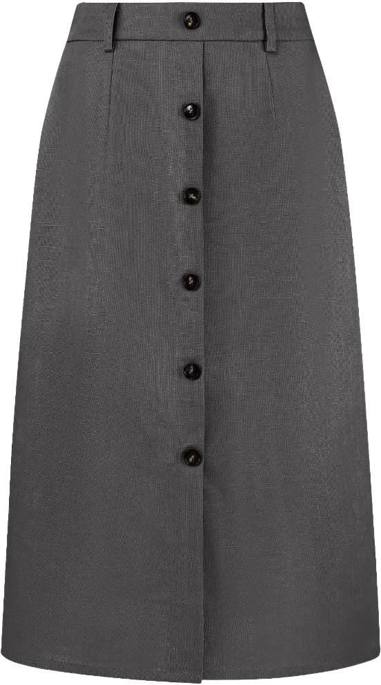 Hobemty Women's Linen High Waist Knee Length Button Front Pencil Skirts Grey Medium