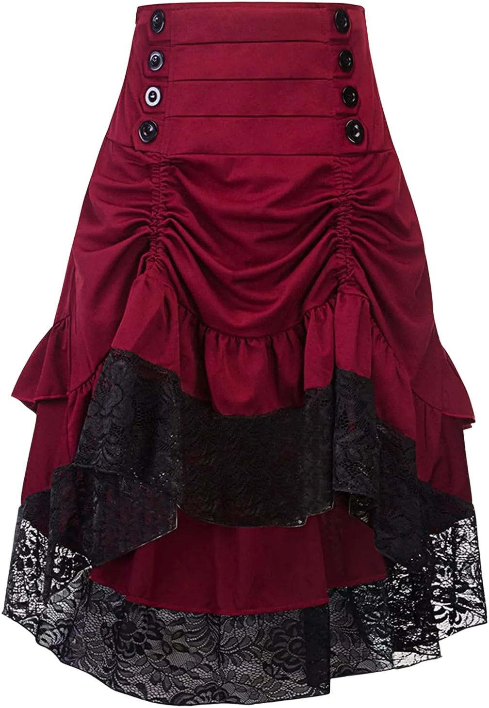Aniywn Women's Lace Steampunk Gothic Long Maxi Skirt Victorian Ruffles Asymmetrical High-Low Skirt Dress for Party X-Large Red