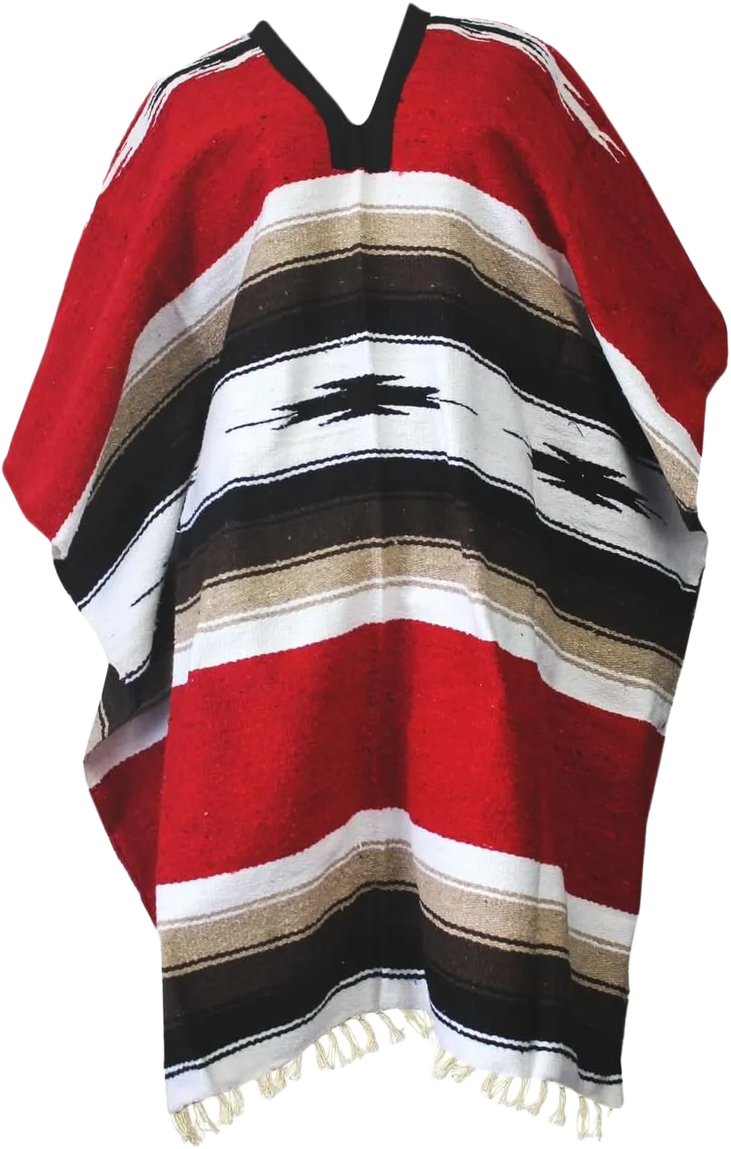 Del Mex Mexican Diamond Woven Eastwood Poncho X-Large Red
