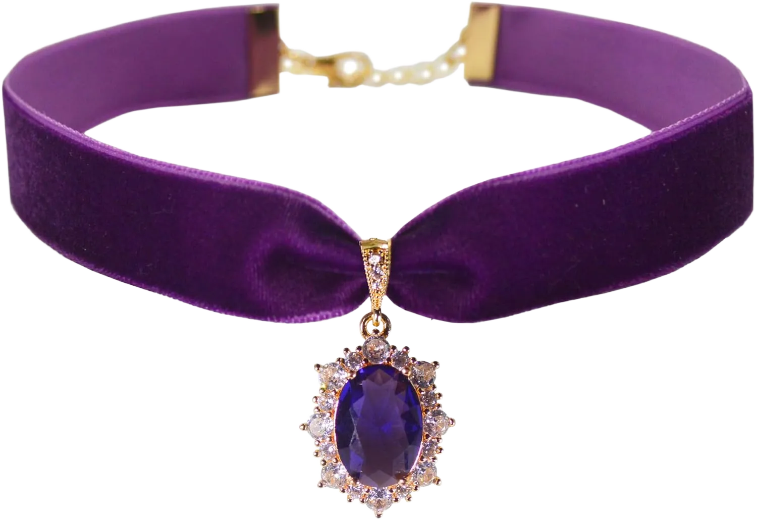 14K Gold Plated Sapphire Imitation Velvet Choker Necklace for Women Thick Chokers Birthstone Chocker Vintage Pendant Necklaces Chockers for Women Teen Girls Princess Costume Jewelry Aesthetic Purple